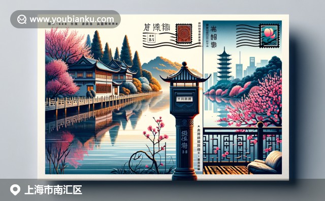 現(xiàn)代插畫展現(xiàn)上海南匯地區(qū)春日特色，桃花盛開、迪士尼魔法城堡和生煎包，航空郵件元素融合