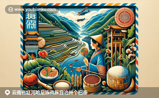 個(gè)舊市自然與郵政文化的完美融合，描繪茶山和錫礦風(fēng)光，展現(xiàn)獨(dú)特地理和文化特色
