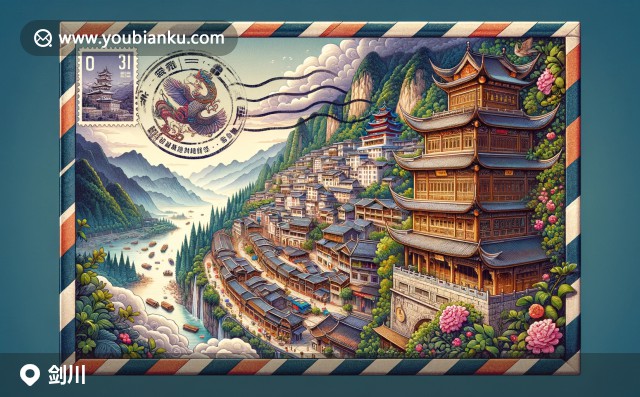 云南省大理白族自治州劍川縣郵票插畫 - 沙溪古鎮(zhèn)、寶相寺與傳統(tǒng)風貌