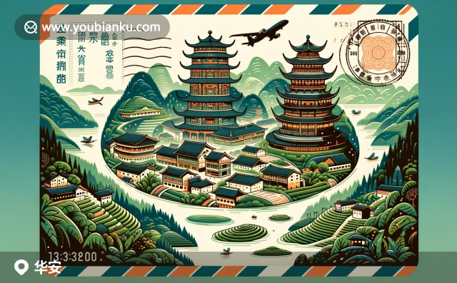 華安縣風(fēng)光：八卦城、綠色山脈、茶園與傳統(tǒng)客家圓樓，郵政編碼363800
