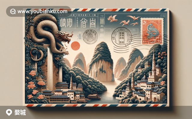 武義山，雙龍洞與金華火腿的標(biāo)志性組合，展現(xiàn)婺城區(qū)的自然遺產(chǎn)、歷史文化與郵政風(fēng)情