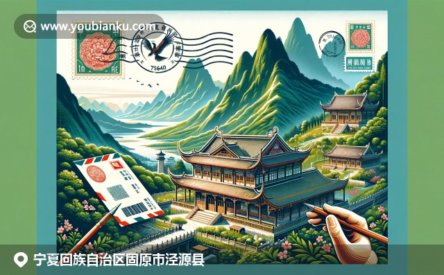 寧夏涇源縣六盤山景色與回族建筑融合，展現(xiàn)豐富文化遺產(chǎn)與郵政元素