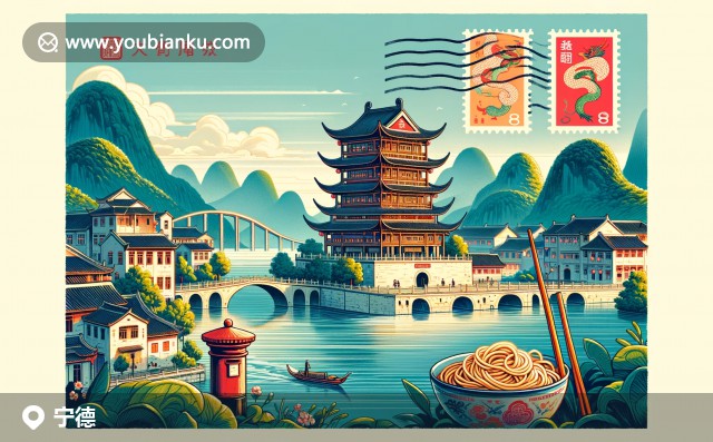 寧德太姥山怪石和翠綠森林，柘榮剪紙藝術(shù)典藏與飄動的航空郵件信封