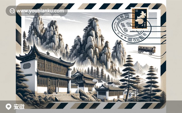 安徽自然和歷史的融合，展現(xiàn)黃山美景與徽派建筑，融入郵政元素