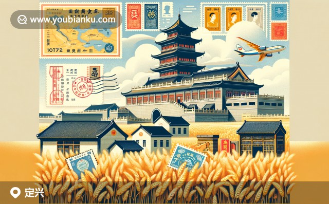 定興縣風(fēng)光：古建筑、麥田與郵政特色元素的創(chuàng)意展示