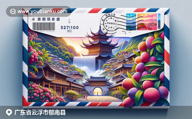 廣東云浮市特色元素融合，龍山溫泉、荔枝果園與古村落建筑巧妙揉合到航空郵件信封設計中