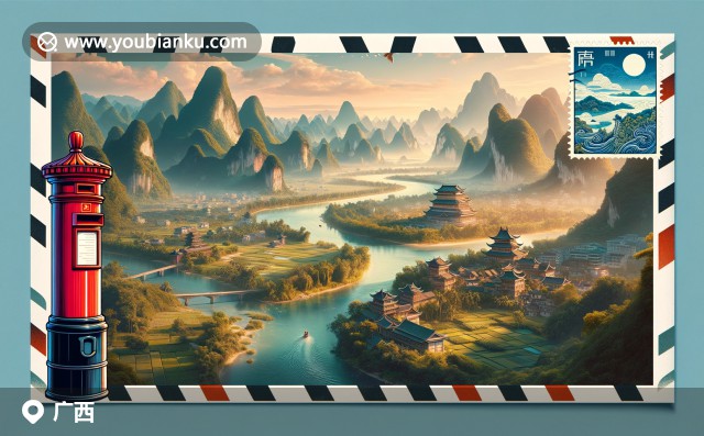 廣西桂林山水與壯錦圖案的郵政信封，展現(xiàn)自然風(fēng)光與文化融合