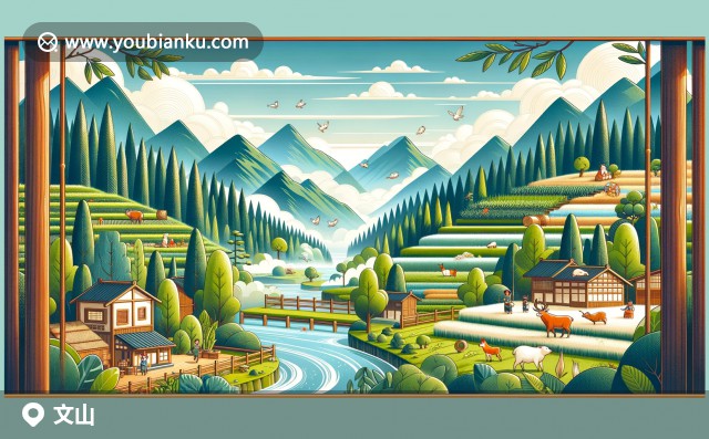云南省文山縣，秀美的山水，特色文山三七和精美的彝族銀飾，郵編663000的藝術(shù)與文化展示