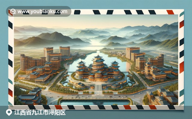 江西九江市潯陽(yáng)區(qū)自然與文化融合，展現(xiàn)廬山、鄱陽(yáng)湖和潯陽(yáng)樓美景，融入中國(guó)郵政元素