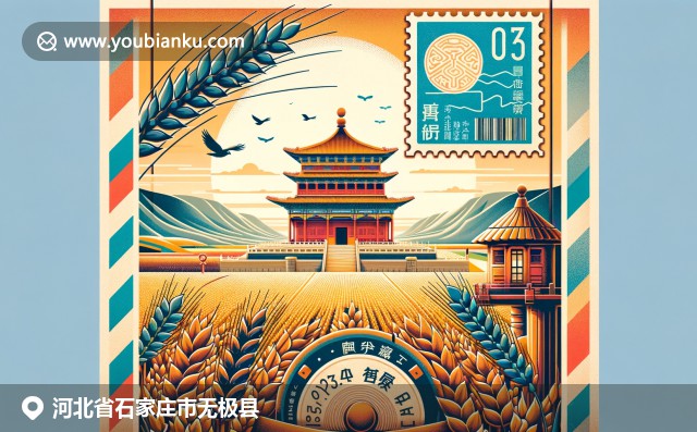 河北無極縣特色插畫：龍興寺主題郵票與麥田鄉(xiāng)村風(fēng)光交相輝映