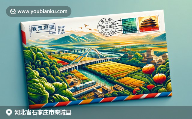 河北欒城縣特色描繪：農(nóng)田、趙州橋與欒城大蔥在郵政信封中巧妙融合
