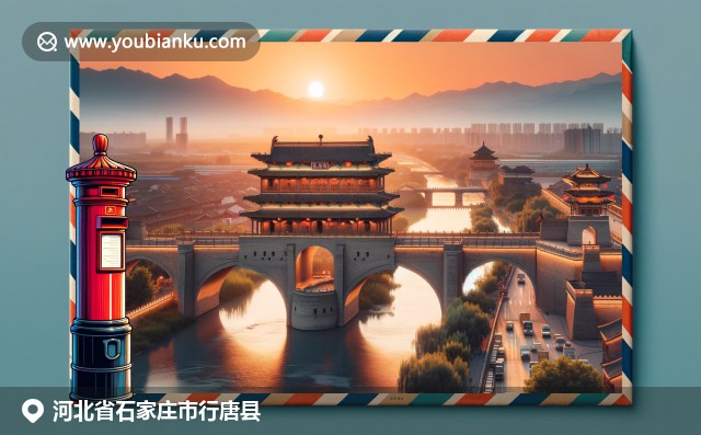 展現(xiàn)河北行唐縣趙州橋、古城墻和特色農(nóng)產(chǎn)品的航空郵件設(shè)計