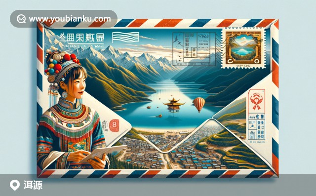 云南省大理白族自治州洱源縣，蒼山、洱海與白族服飾郵票郵戳特寫(xiě)
