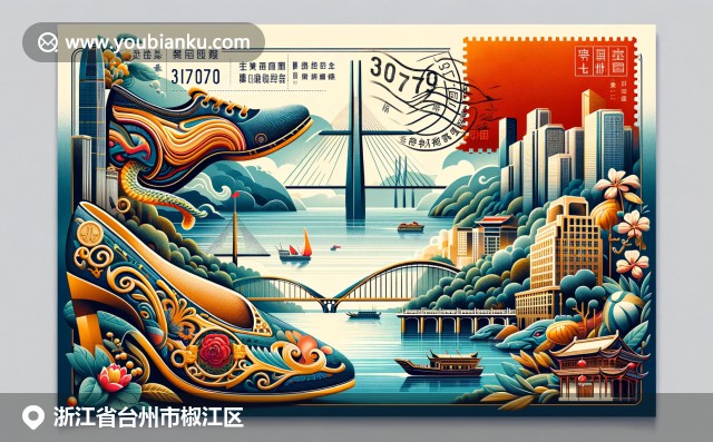 浙江臺(tái)州椒江區(qū)融合地方魅力：溫嶺鞋業(yè)、臺(tái)州灣、臺(tái)州大橋，中國郵政元素獨(dú)具特色