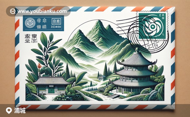 寬屏插圖：浦城縣特色 - 武夷山、茶樹(shù)、客家圍屋與通用郵票353400