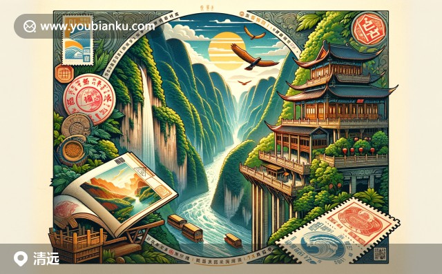 清遠(yuǎn)自然美景與郵政元素巧妙結(jié)合，展現(xiàn)黃騰峽壯麗景色和天門(mén)懸廊獨(dú)特結(jié)構(gòu)