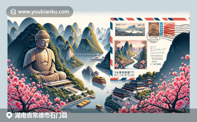 湖南石門縣融合桃花源自然風(fēng)光、萬(wàn)佛山佛教文化與中國(guó)郵政元素
