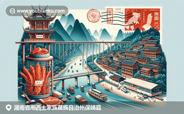 湖南保靖縣文化融合：鳳凰古城建筑、辣椒特色與航空郵件元素