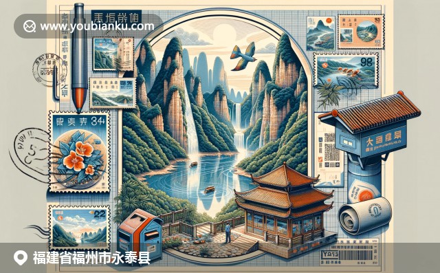 福建永泰三大特色：龍門瀑布、紅柿子和古城墻，與具有地方特色的郵政信封相得益彰