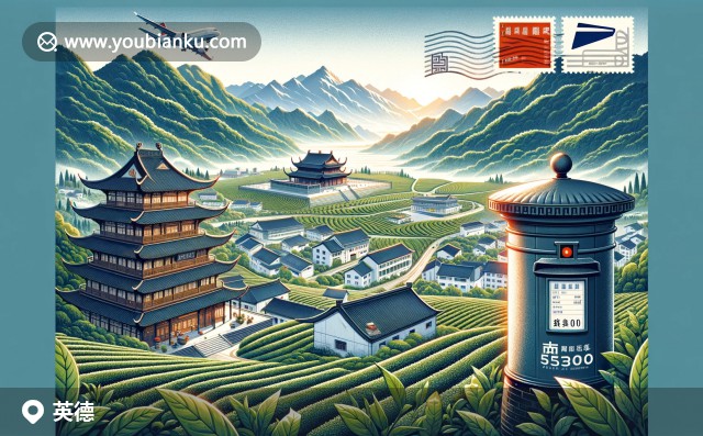 英德市插圖：展現(xiàn)茶葉文化、寶境巖美景及郵政元素（513000郵政編碼）