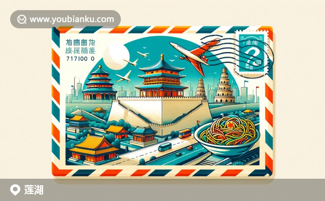蓮湖區(qū)特色郵票設(shè)計(jì)：710000 - 古城墻、大雁塔與傳統(tǒng)美食的創(chuàng)意融合