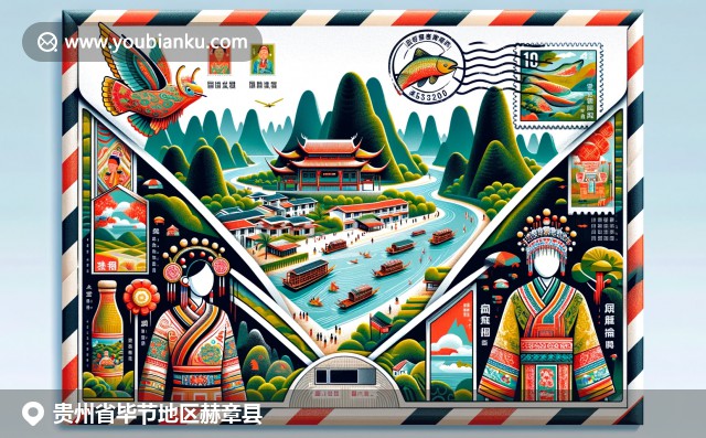 貴州赫章縣喀斯特地貌和苗族文化，展現(xiàn)自然美景與當(dāng)?shù)孛朗?，現(xiàn)代插畫設(shè)計(jì)