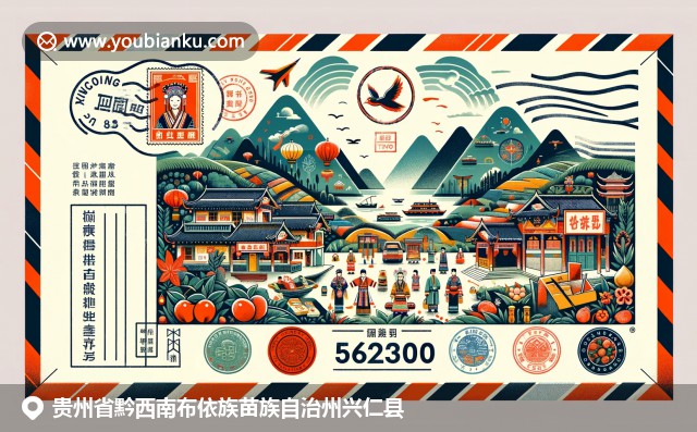 貴州省興仁縣獨特魅力，郵政編碼562300，融合苗族布依族服飾、辣椒、李子及地標建筑