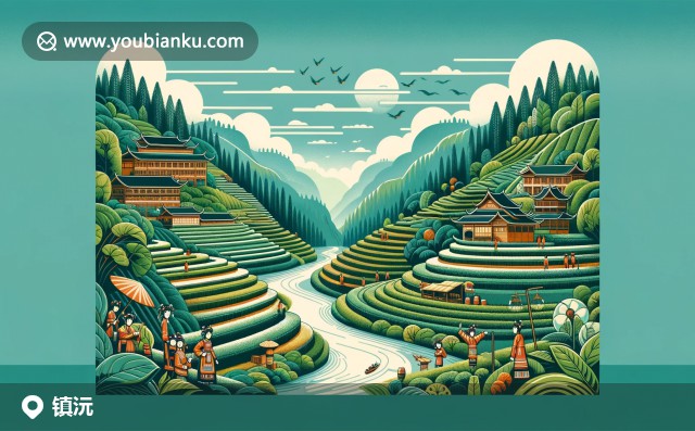 特色航空信封：彝族紋理、哈尼梯田與拉祜族竹樓，現(xiàn)代插畫中的鎮(zhèn)沅魅力