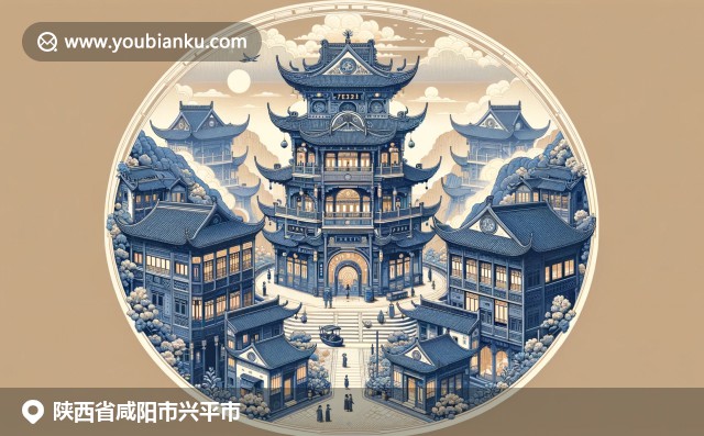 陜西興平市古建筑與羊肉泡饃，融入明信片、郵票和郵戳元素
