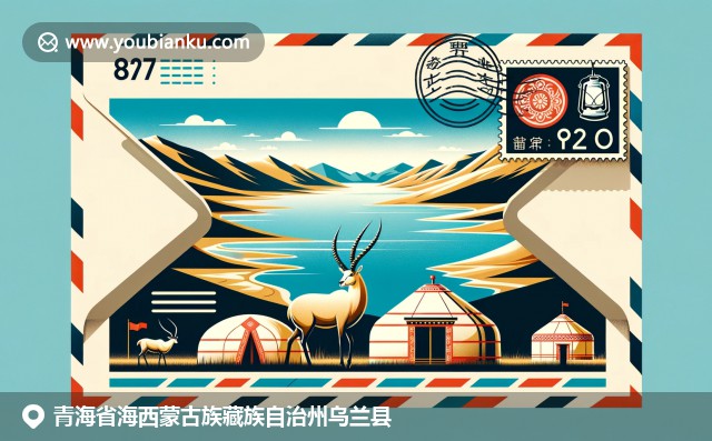 青海湖美景、藏羚羊和傳統(tǒng)蒙古包，融合郵政元素展現(xiàn)烏蘭縣獨特風貌